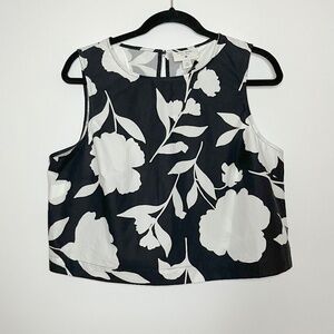 NWT Kate Spade Relaxed Black and White Floral Print Sleeveless Top